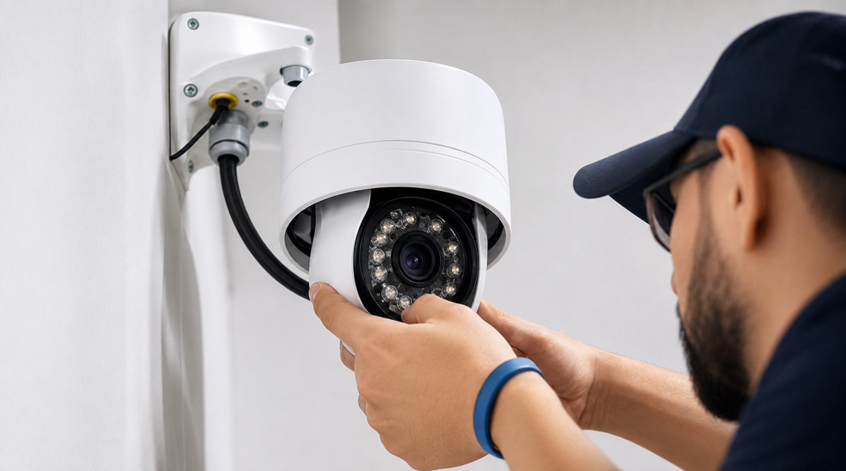 Dome camera mounted, aligned and configured on site